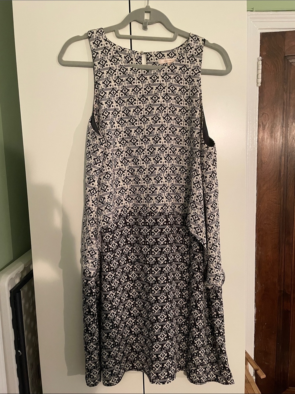 Skies Are Blue Black and White Geometric Sleeveless Dress
